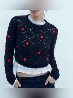 Zara Pointelle Heart Sweater (EUC)